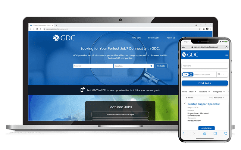GDC Jobs Career Center Portal - Desktop and Mobile Views