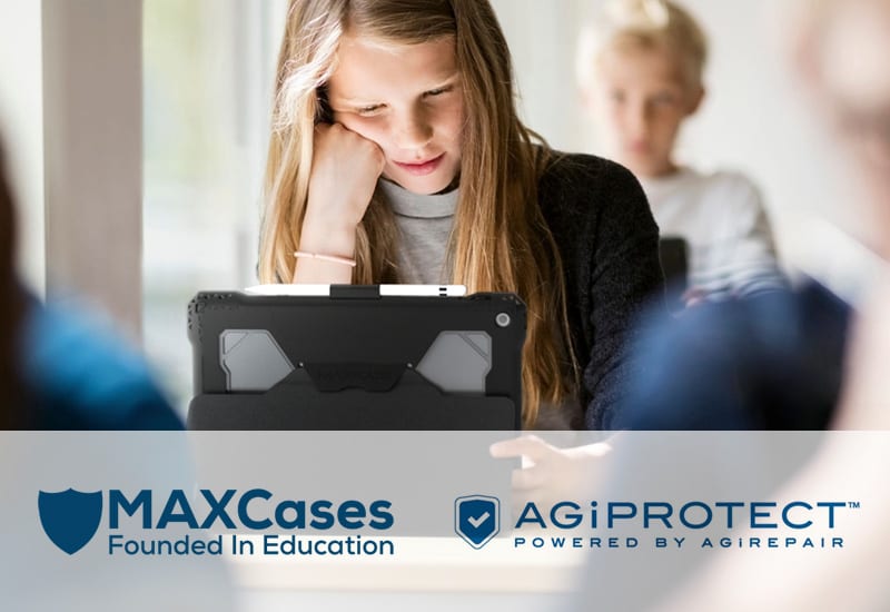 Female Student using Tablet with MaxCase and Unlimited Protection with Agi Protect