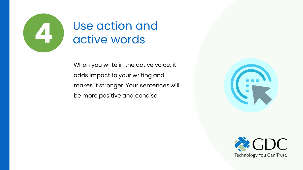 Use action and active words